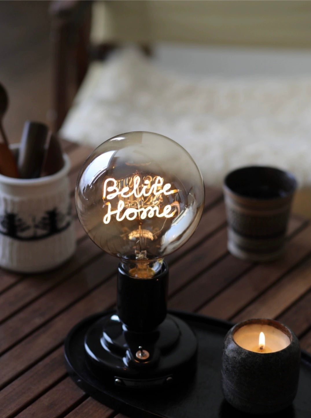 Ceramic wireless table lamp - Custom made identity bulb with personalized wordings