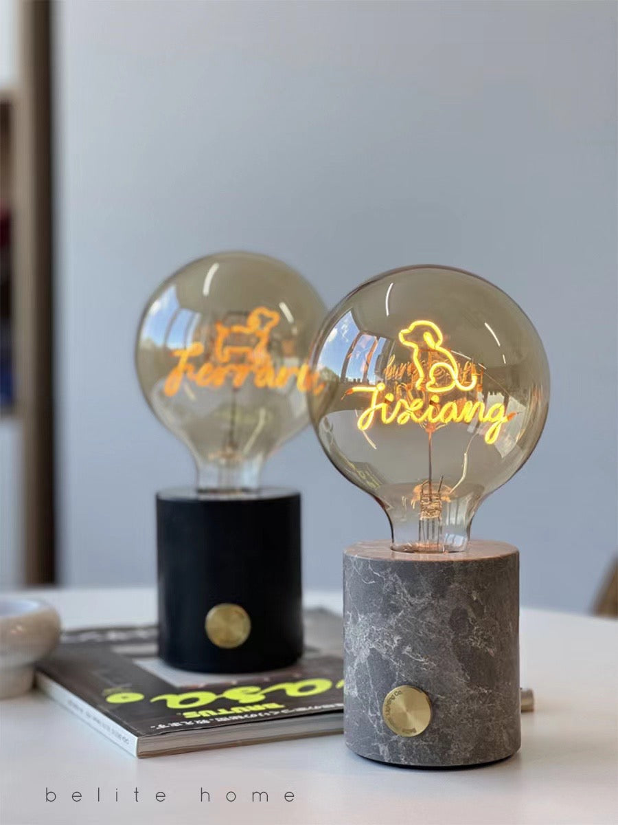 Marble wireless table lamp - Custom made identity bulb with personalized wordings