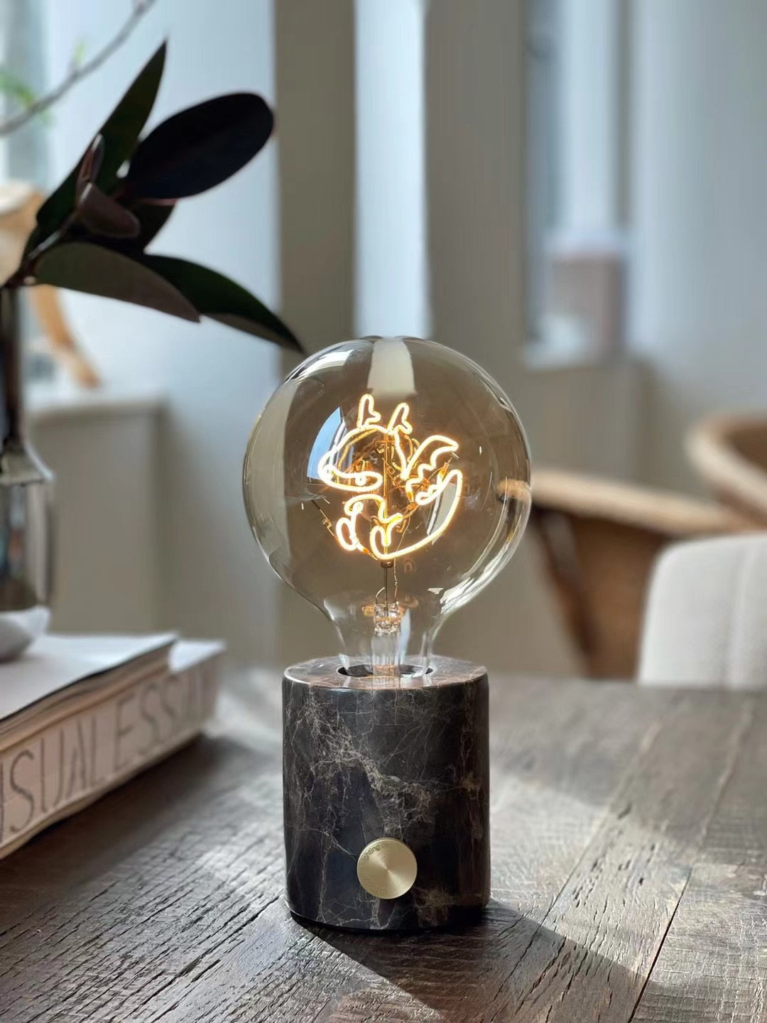 Marble wireless table lamp - Custom made identity bulb with personalized wordings