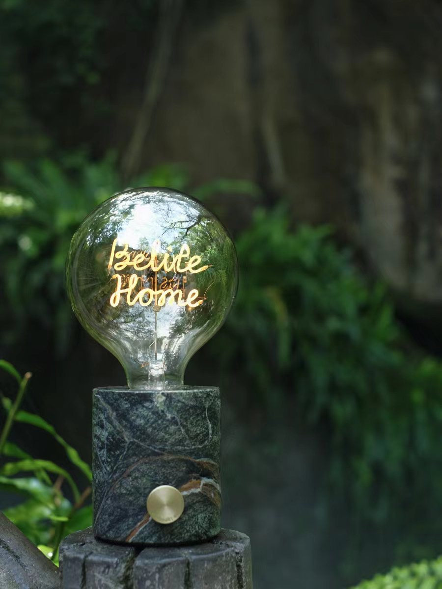 Rainforest Green Marble wireless table lamp - Custom made identity bulb with personalized wordings