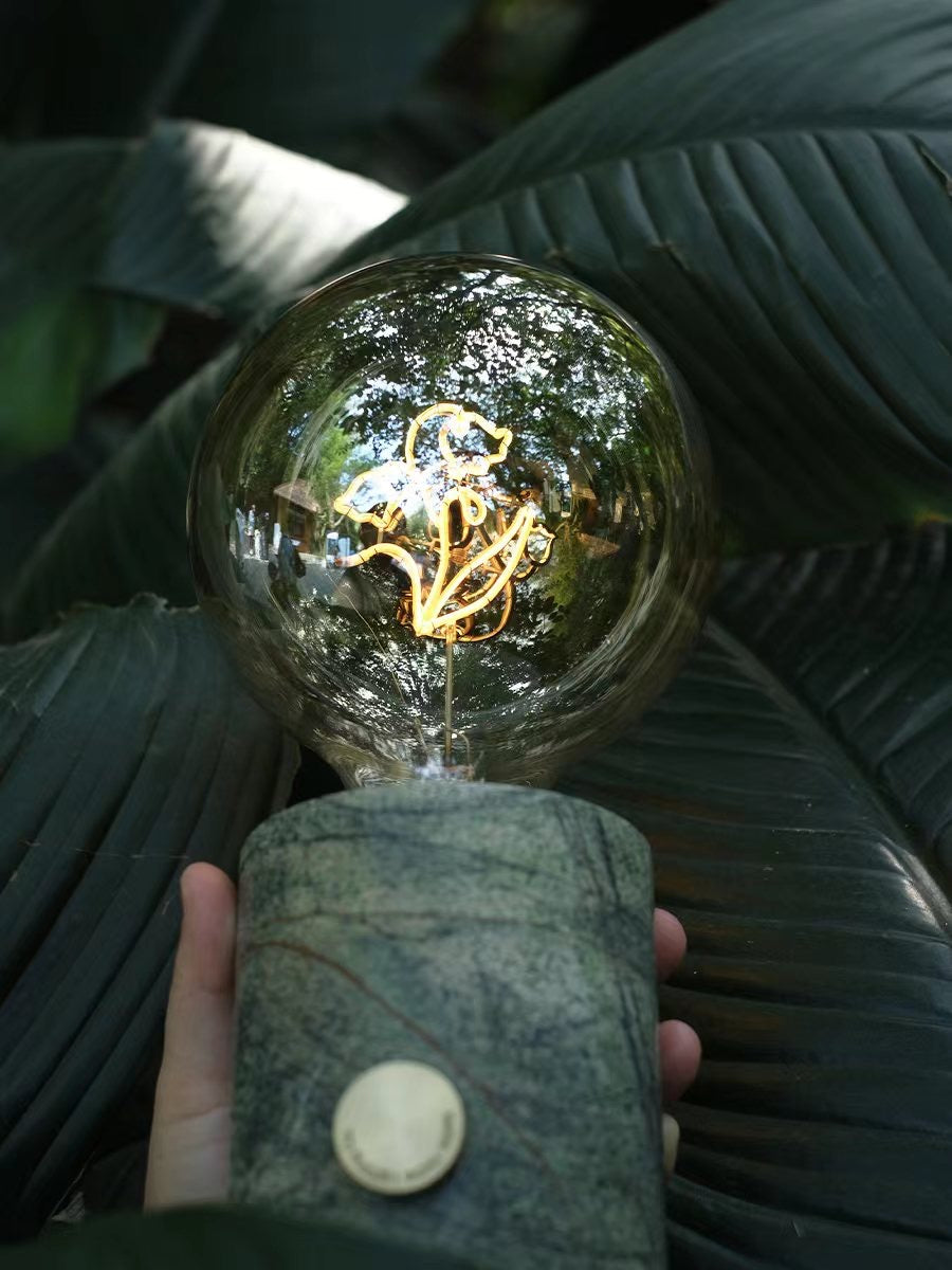 Rainforest Green Marble wireless table lamp - Custom made identity bulb with personalized wordings