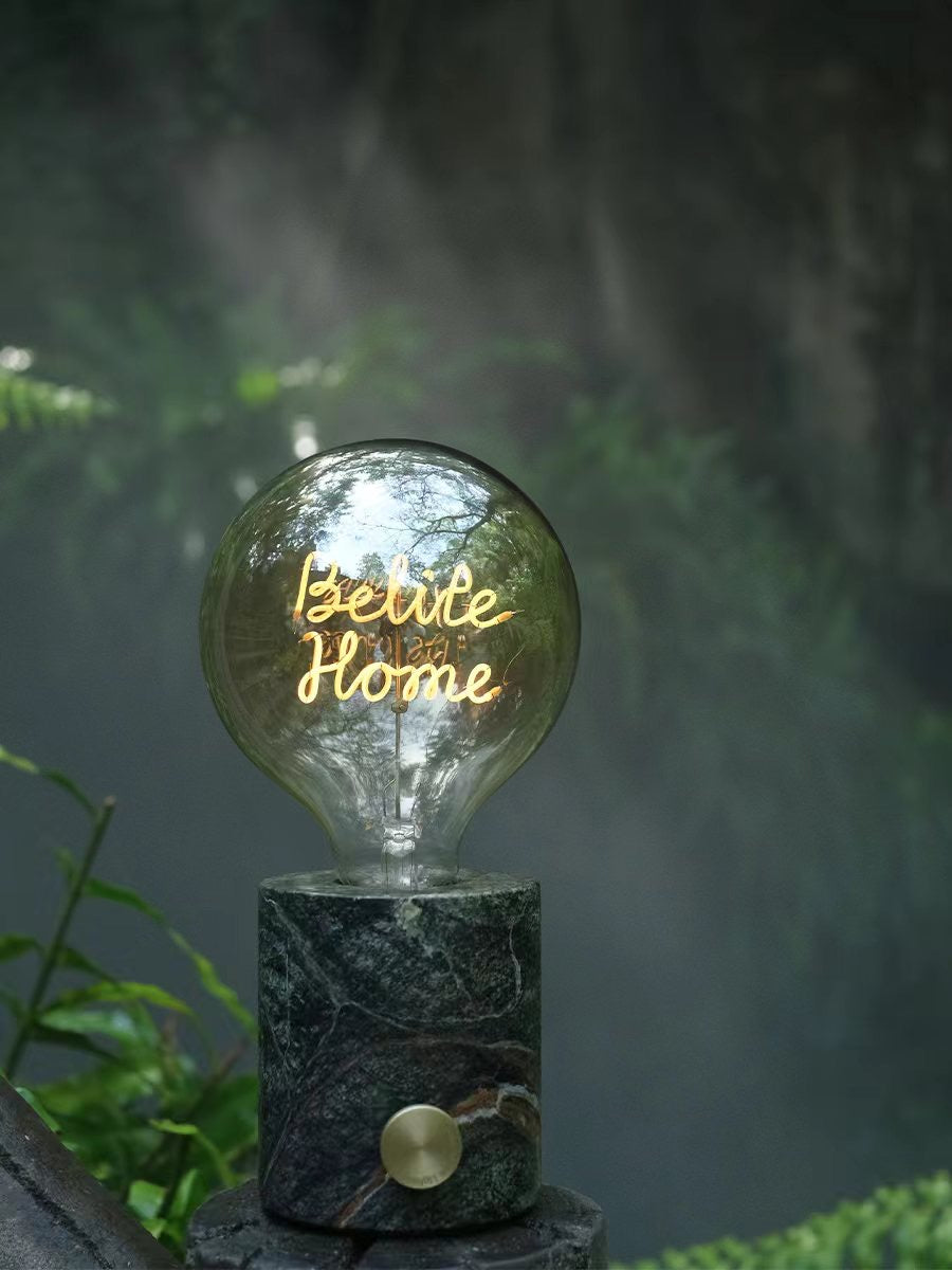 Rainforest Green Marble wireless table lamp - Custom made identity bulb with personalized wordings