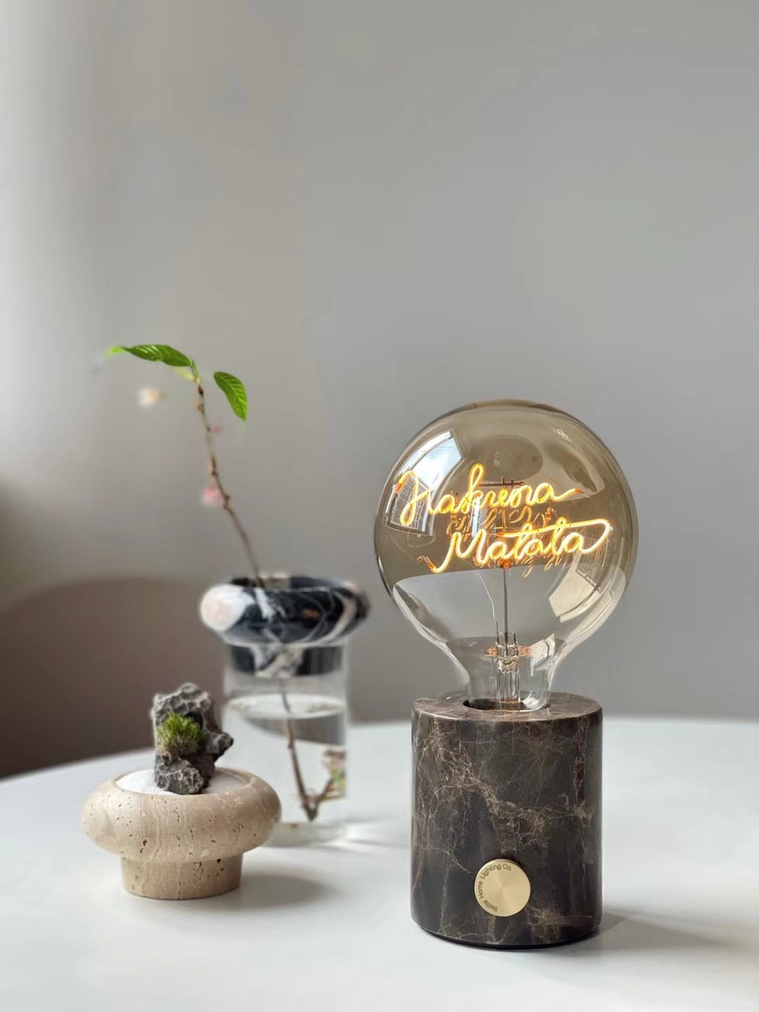 Marble wireless table lamp - Custom made identity bulb with personalized wordings