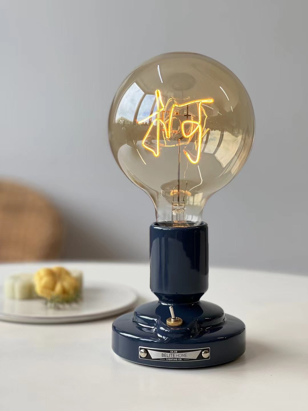 Ceramic wireless table lamp - Custom made identity bulb with personalized wordings