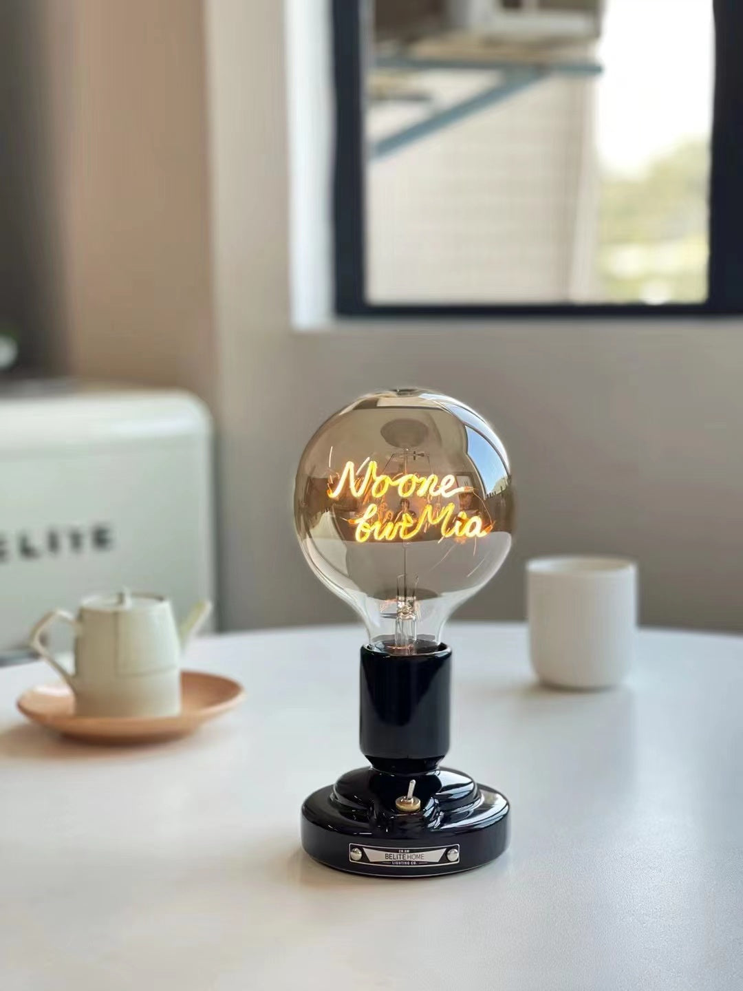 Ceramic wireless table lamp - Custom made identity bulb with personalized wordings