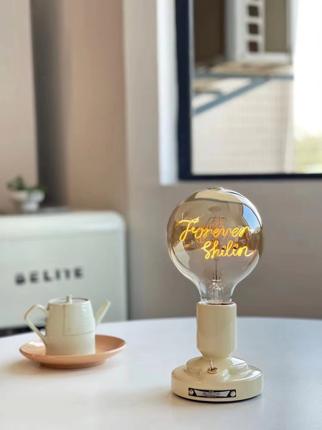 Ceramic wireless table lamp - Custom made identity bulb with personalized wordings