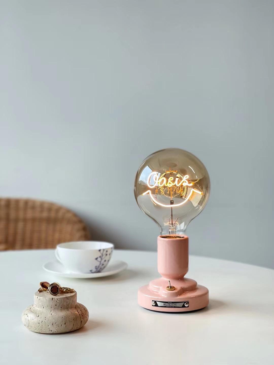 Ceramic wireless table lamp - Custom made identity bulb with personalized wordings