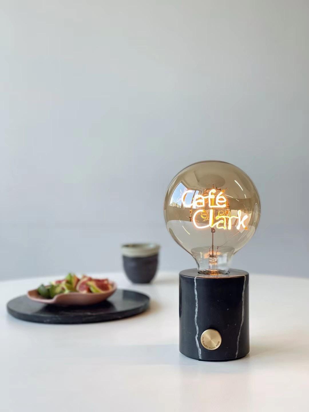 Marble wireless table lamp - Custom made identity bulb with personalized wordings